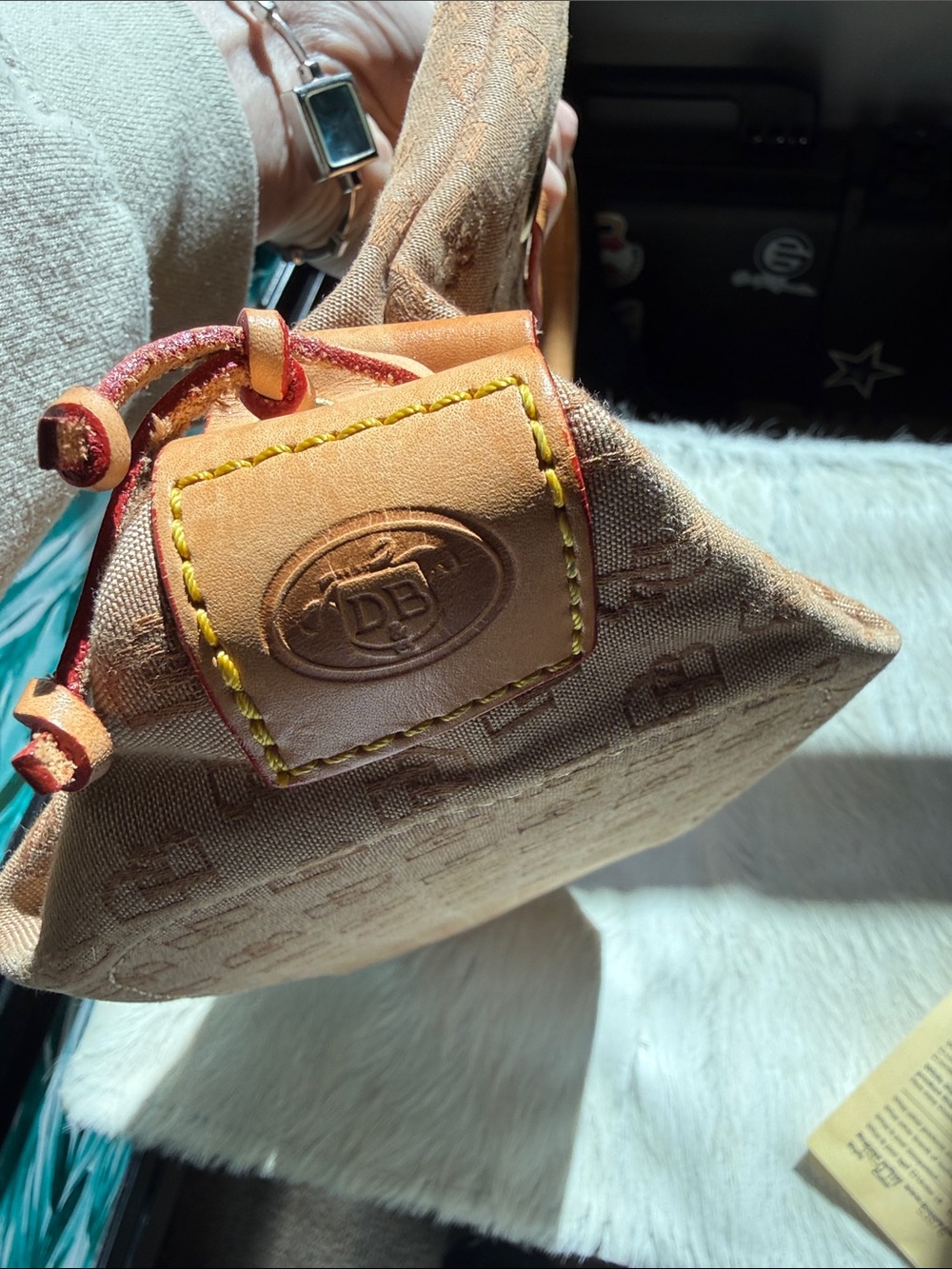 Dooney & Bourke Tan Monogram Drawstring Tote - Picture 8 of 10